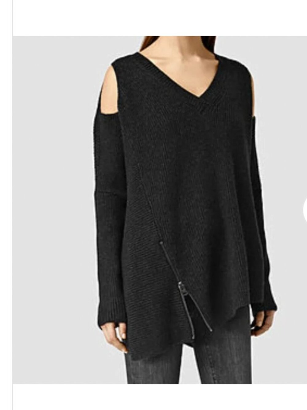 All Saints Lyssé Women's Riley ribbed knit cold-shoulder sweater